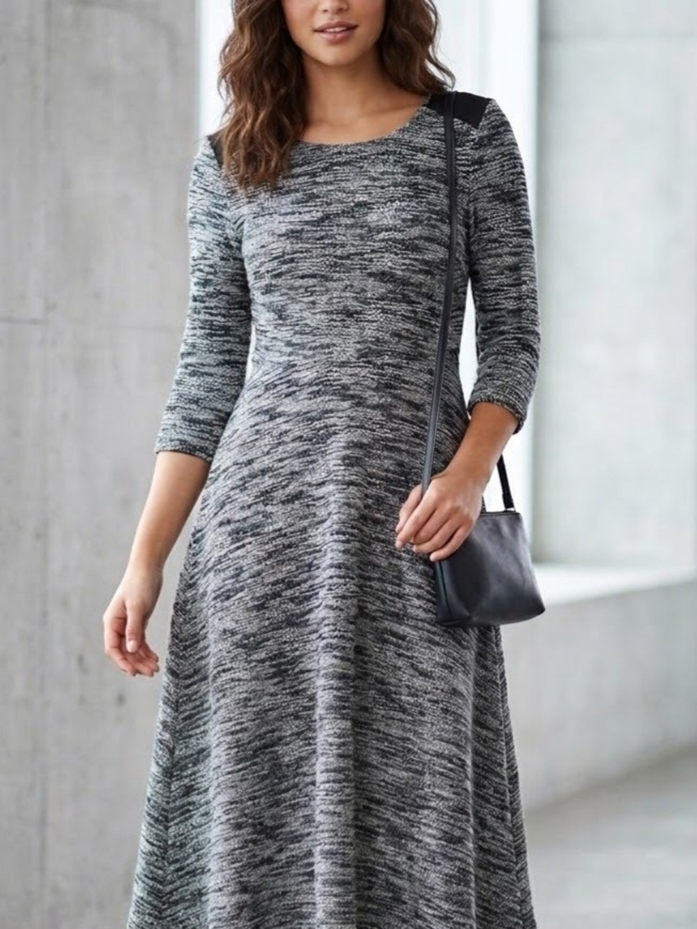Women's Grey Marled Knit A-Line Dress